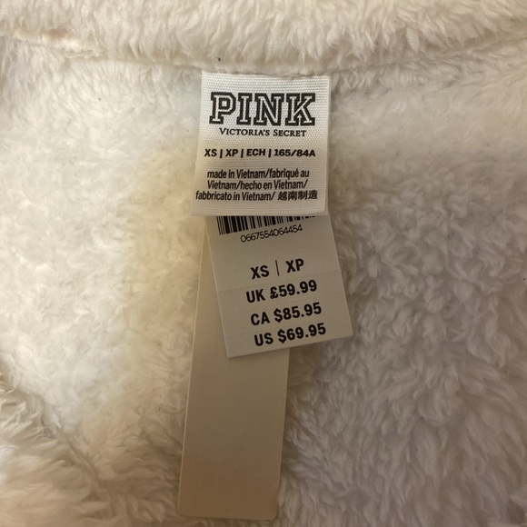 NWT VS-Pink White Fleece zip up jacket. - Picture 2 of 2